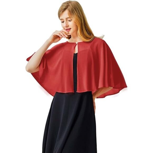 Chiffon Capelets Cape Soft Shrug Shawl A .Style1-red - Picture 4 of 6